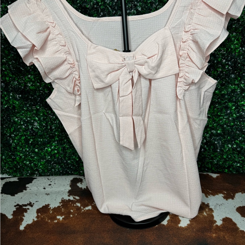 Pink Ruffle Sleeve Top with Bow - Picture 3 of 3